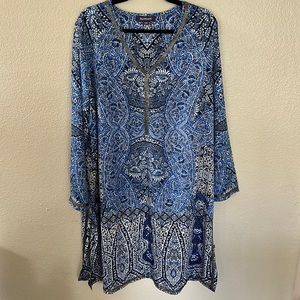 Roaman’s Blue Paisley Beaded Long Sleeve Caftan Dress Size 20 W
